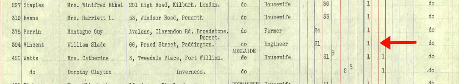 Williams sails from London to Fremantle aboard the “Balranald”